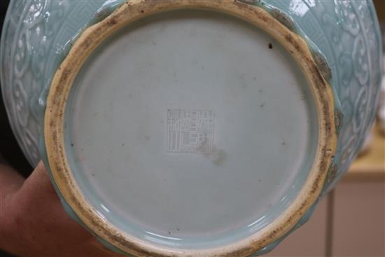 A large Chinese celadon glazed Hundred Shou vase